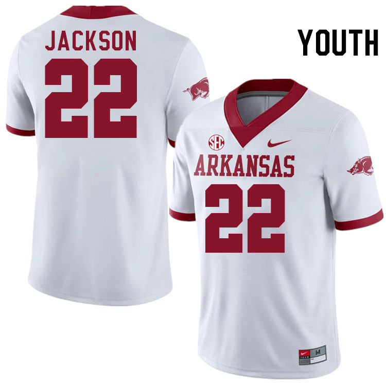 Youth #22 Ja'Quinden Jackson Arkansas Razorbacks College Football Jerseys Stitched-Alternate White